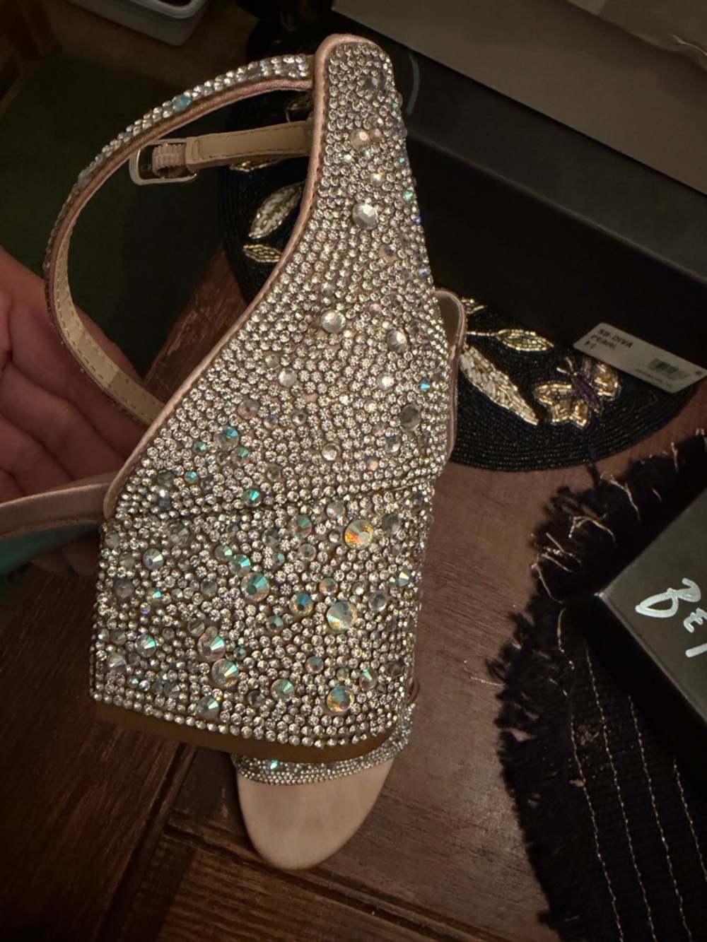 Betsey Johnson Blush Pink Crystal-Ankle Strap Heels - Picture 3 of 5